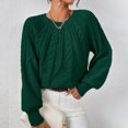 thumbnail image 2 of Hpapadks Pullover Sweaters for Women Casual Solid Crew Neck Threaded Pullover Knitted Sweaters Womens Sweater Army Green L, 2 of 5