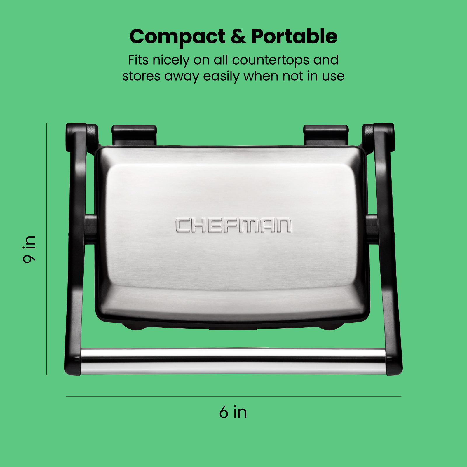 Chefman 3-in-1 Panini Press & Grill, 2-Slice Non-Stick, Opens Flat - Stainless Steel