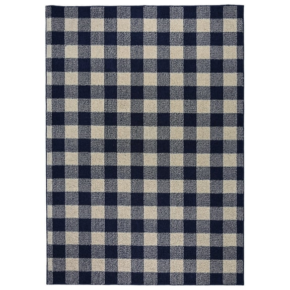 Garland Rug Country Living Buffalo Plaid Polypropylene Navy/Ivory Indoor/Outdoor Area Rug, 7' x 10'