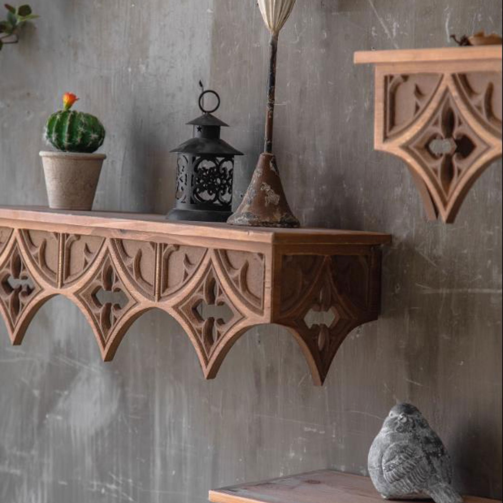 Retro Solid Wood Wall Shelves, Wall-Mounted Floating Shelves for Decorations, Vintage-Style, for Living Room, Bedroom, Office, Decorative Wall Display Shelf