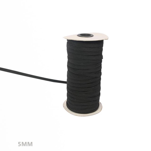 Ancho cuerda elástica trenzada de punto banda elástica para manualidades de costura DIY / máscara 5 mm negro 100 yardas Vogacara HA5134-03