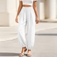 thumbnail image 5 of Gytharion Cotton Linen Pants for Women Fashion Casual Solid Color Drawstring Elastic Waist Trousers Loose Fit Beach Pants, 5 of 7