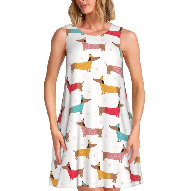 Disketp Dachshund Dog Puppy para Vestido sin Mangas para Mujeres, Vestidos de Verano para Mujeres, Casual y Holgado para la Playa