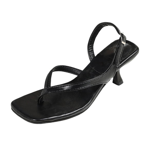 Wovix Women Trendy Sandals Thong High Heel Shoes Simple Open Square Toes Party Shoes Indoor Outdoor Shoes Black 36