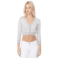 thumbnail image 3 of YEMAK Women's 3/4 Sleeve V-Neck Polka Dot Cropped Bolero Sweater Cardigan MK8213-GREY/WHITE-L, 3 of 6