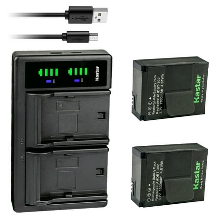 Kastar 2-Pack 3.7V 1300mAh Battery and LTD2 USB Charger Replacement for SP-Gadgets 3.7V Battery POV Light and Powerbar Duo