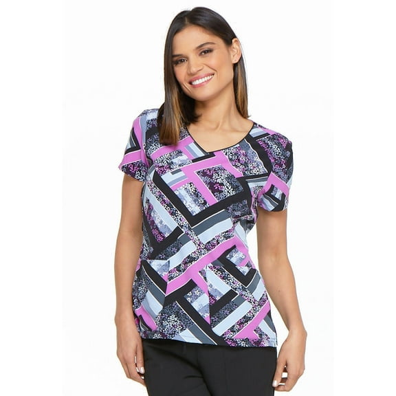Dickies Prints Medical Scrubs Top for Women V-Neck DK701, XS, Grid Garden