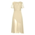 thumbnail image 5 of Bigersell Formal Dress Women V-Neck Short Sleeve Lace Chiffon Mesh Waist Vacation Dresses Female Regular Mid Length Wedding Guest Dresses A-1-Beige M, 5 of 6