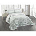 thumbnail image 3 of Ambesonne Folk Quilted Bedspread Set 3 Pcs, Outline Wildflowers and Leaves, King Size, White Green, 3 of 5