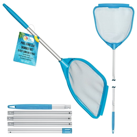 U.S. Pool Supply Pool Hand Leaf Skimmer Net, 5' Long with Pole - Fine Mesh Netting, Handheld Pool Cleaning Net, Clean Remove Leaves Debris - Spa, Hot Tub, Ponds, Above Ground Maintenance Accessory