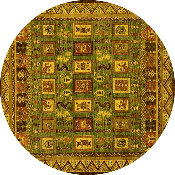 Ahgly Company Machine Washable Indoor Round Abstract Yellow Modern Area Rugs, 3' Round