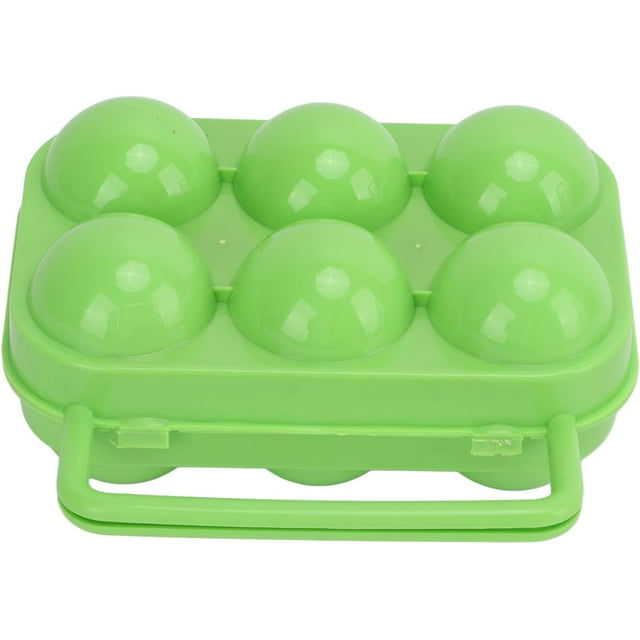 6 Count Egg Container, Outdoor Plastic Portable Egg Container with Handle Eggs Carrier Holder for RV, Trailer and Camper Kitchens or Camping Holds(green)
