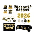 thumbnail image 2 of Kit de decoración para la fiesta de graduación de la promoción de 2026: pancartas de felicitación en negro y dorado, globos, centros de mesa de nido de abeja y mantel para la fiesta de graduación., 2 of 6