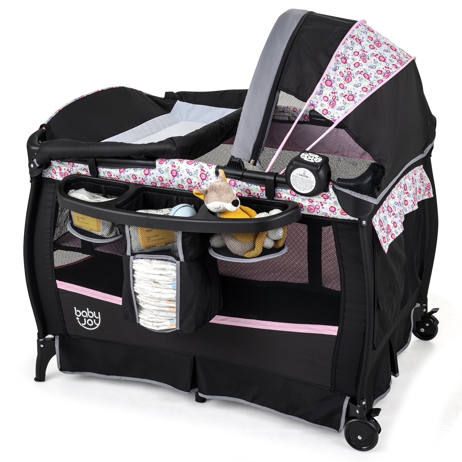 Babyjoy 4 in 1 Portable Pack & Play Foldable Baby Bassinet with Mattress Carrying Bag