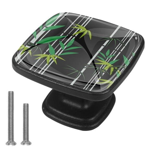 4 Pcs Cabinet Handle Drawer Pulls Bamboo Japanese Style Knobs with Screws Square Furniture Office Cabinet Knob Decoration