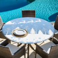thumbnail image 6 of Light Blue Christmas Round Tablecloth, Fitted Table Cover with Elastic for 45"-54" Round Tables, Xmas Elk Tree Snowflake Forest Table Cloth Outdoor Indoor Dinning Party Waterproof Tablecloths, 6 of 7