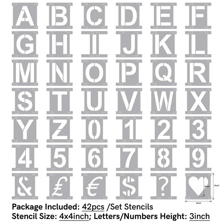 Briartw 3 inch Height Letter Plastic Stencils Symbol Numbers Craft Stencils  42 Pieces Full Set Interlocking Stencil Kit,Reusable Alphabet Templates for  Painting 