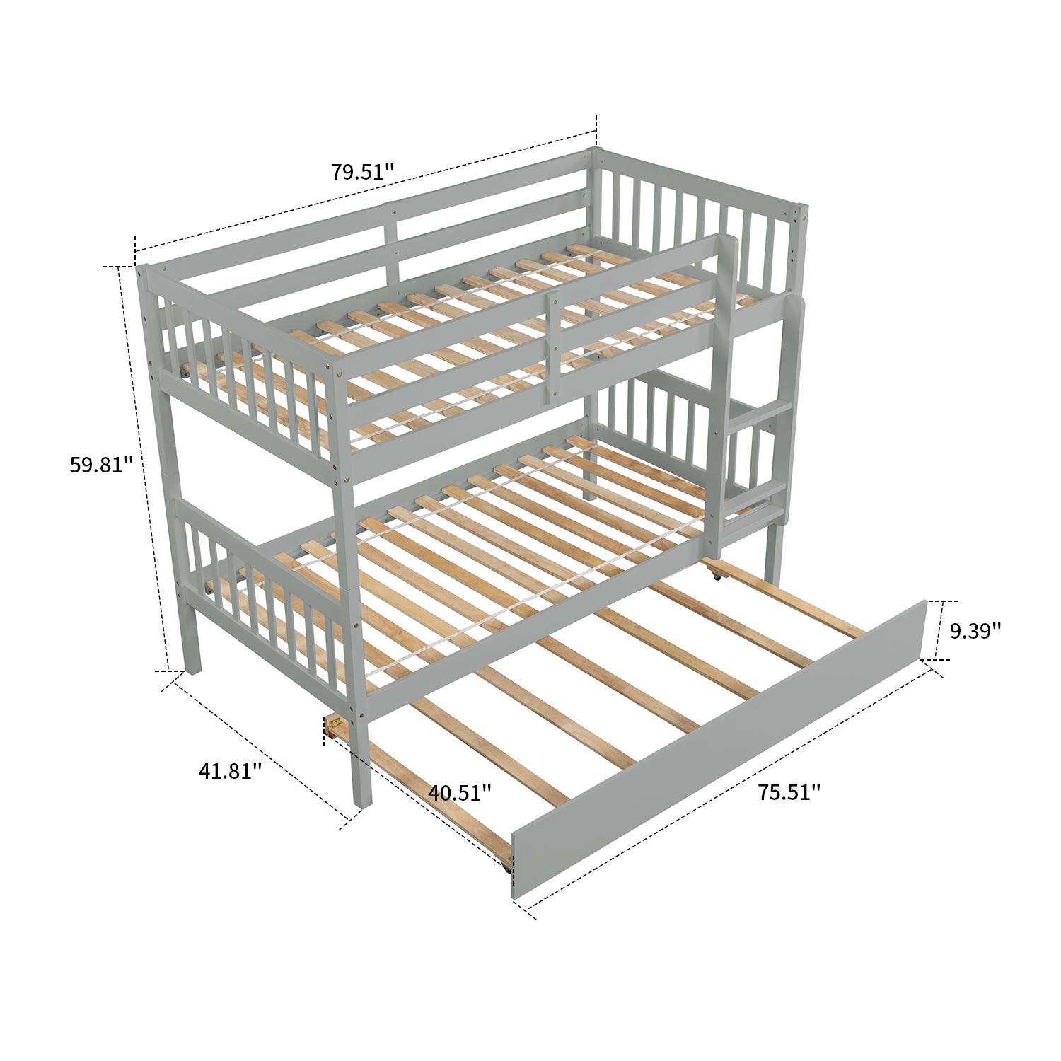 Modern and Minimalist Style Twin Size Wooden Bunk Bed with Ladder and A Trundle, Grey - image 5 of 5