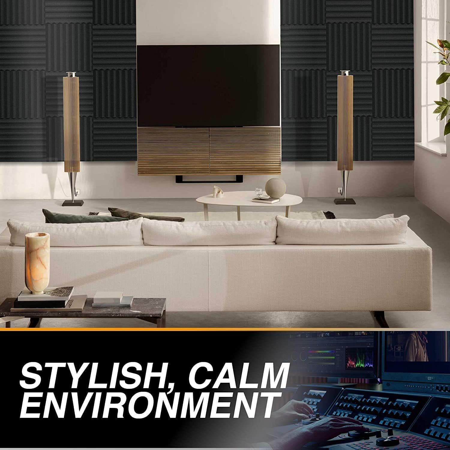 12 Pack Self-Adhesive Acoustic Panels 1 X 12 X 12 Inches - Acoustic Foam - Studio Foam Wedges - High Density Panels - Soundproof Wedges - Charcoal