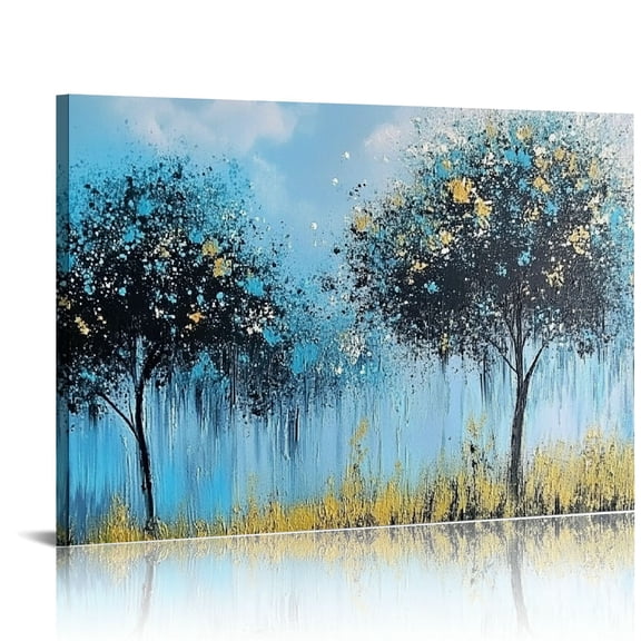 Shadudu Teal Modern Landscape Wall Art Teal Tree Wall Art Teal Landscape Canvas Painting Teal Forest Textured Picture for Living Room Bedroom Bathroom Home Office Wall Decor