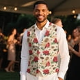 thumbnail image 4 of Yuyamidu Poinsettia Men's Formal Vest Cardinal Slim Fit Waistcoat for Wedding Prom Party Mens Suit Vest Christmas Tuxedo Vests Size 4XL, 4 of 7