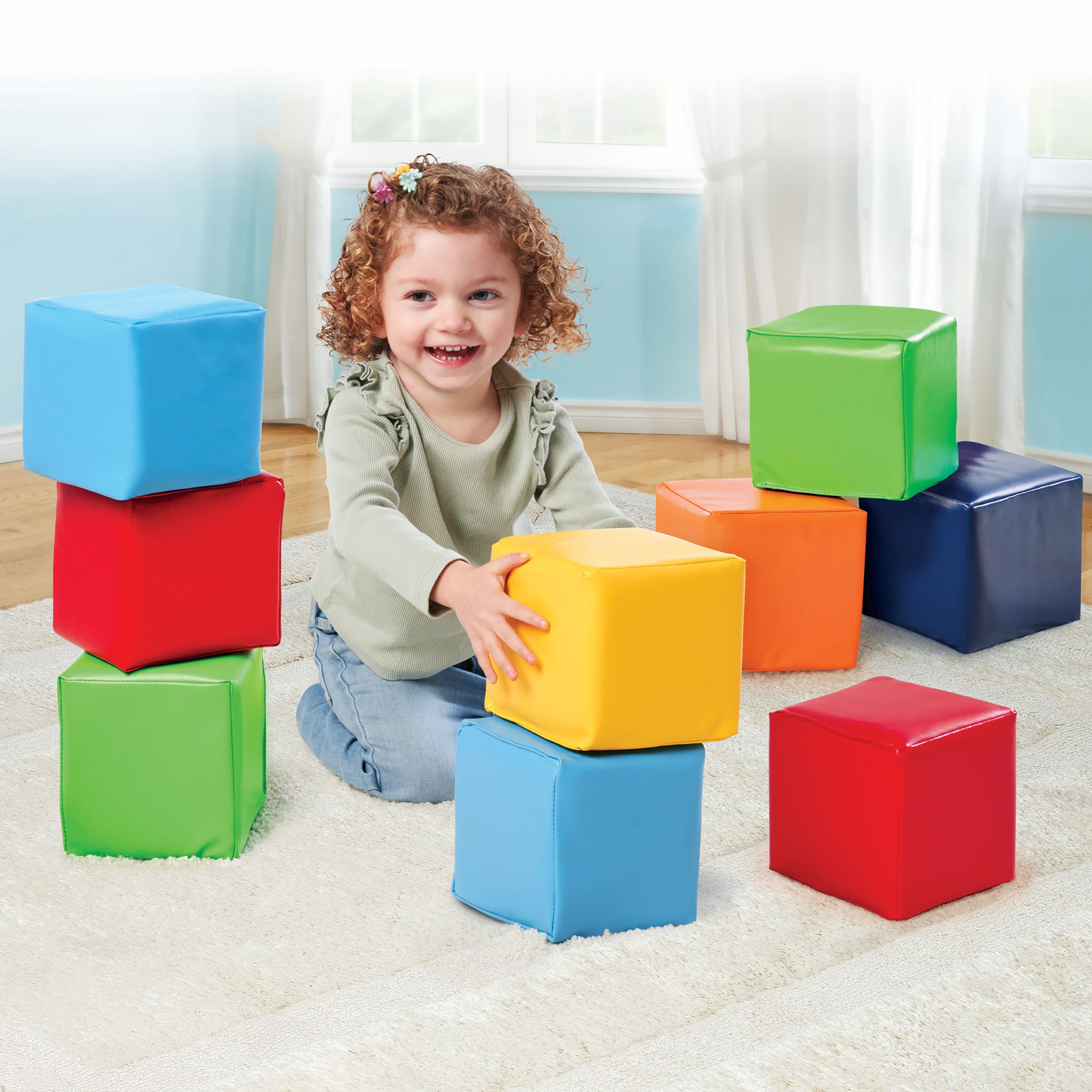 Play Day Foam Blocks, Soft Faux Leather, Multicolor, 9 Pieces, Toddler Toys
