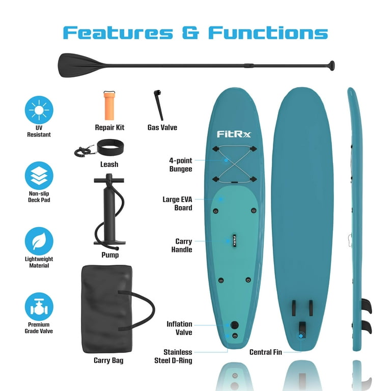 FitRx 10ft. Inflatable Paddle Board with Aluminum Adjustable