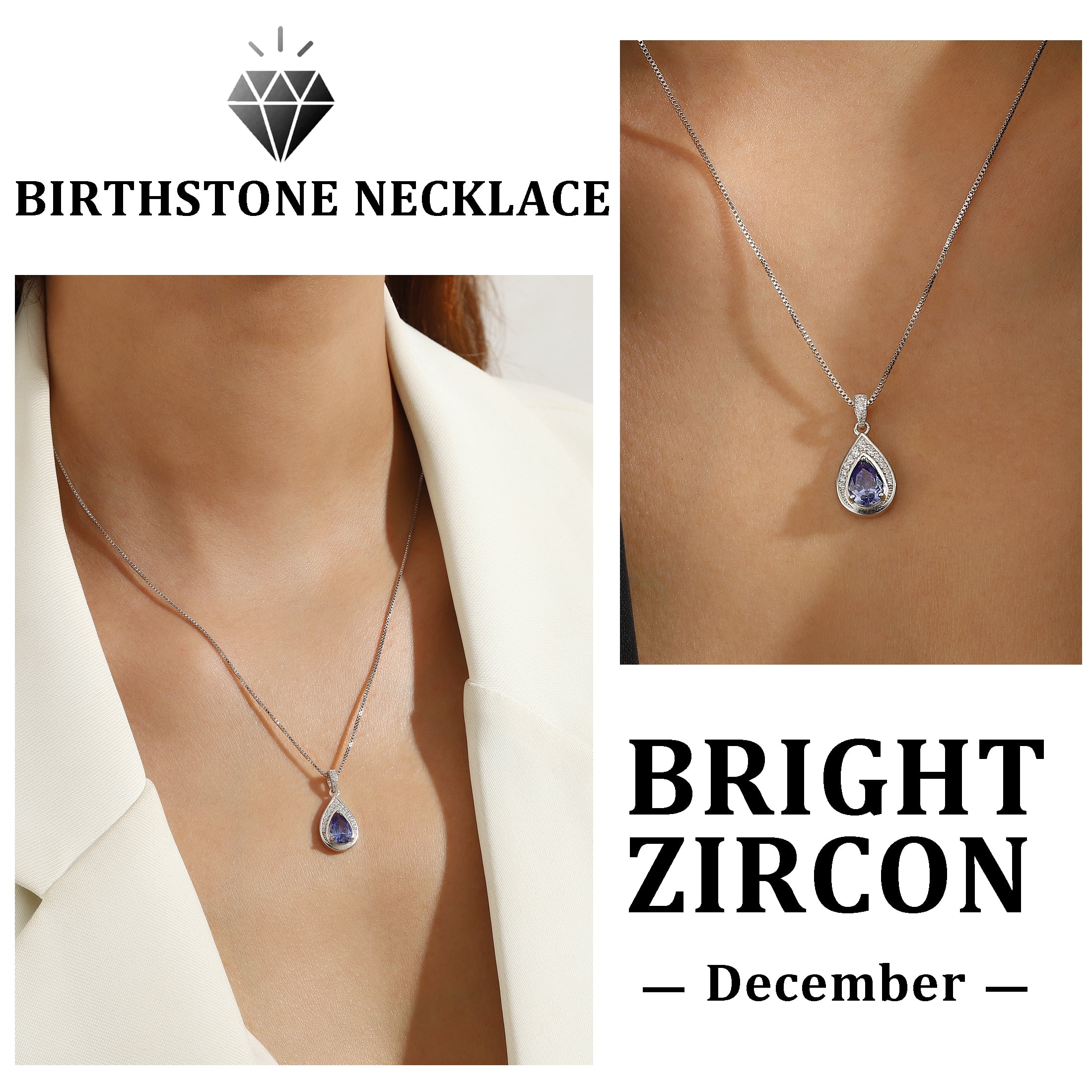 Beautlace 925 Sterling Silver Teardrop December Tanzanite Birthstone Necklace,Pear Cut Pendant Necklace Jewelry Birthday Christmas Gifts for Women/ Wife /Lover