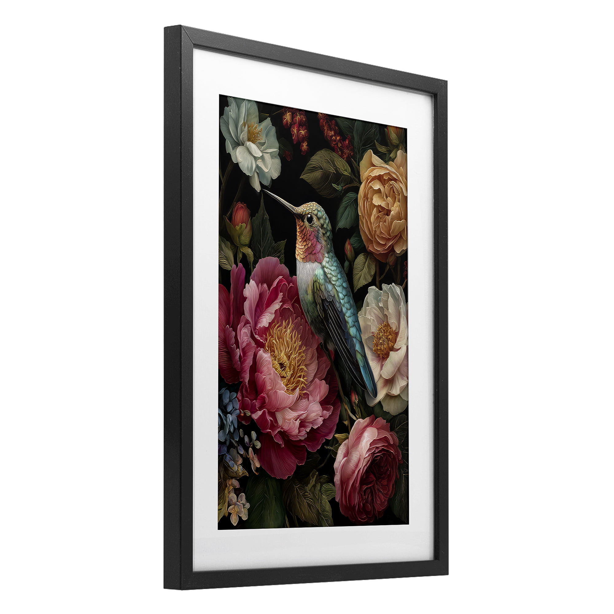 Stupell Industries Hummingbird & Lush Blooms Black Framed Print Under Glass, design by The Wands Want