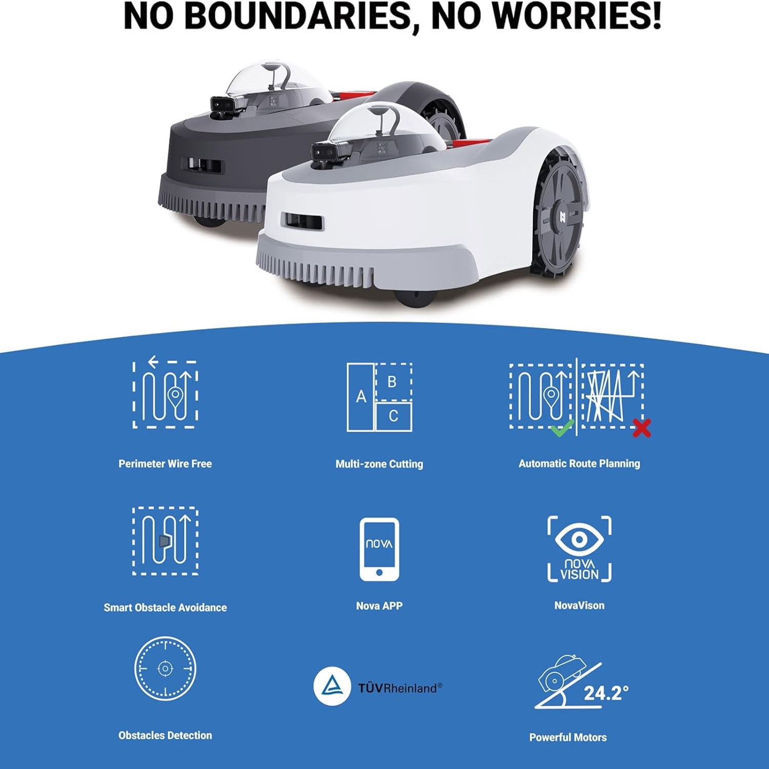 NOVABOT N2000 Robotic Lawn Mower For 1.50 Acres Lawn, Cut Height 0.8"-3.5" Adjustable, APP Control With Virtual Boundaries, All-Wheel Drive, Multi-Zone Management