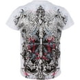 thumbnail image 2 of Sakkas Eagle Head and Fleur de Lis Metallic Silver Embossed Cotton Mens T-Shirt - White - 2XL, 2 of 2