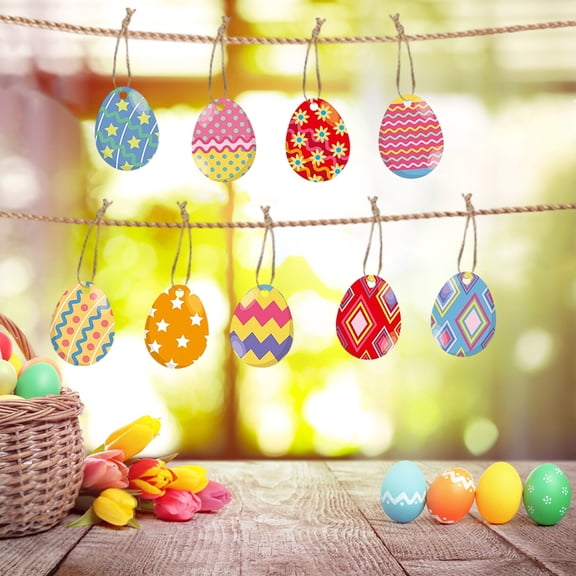 Beautynvta 9 Pcs Easter Egg Ornaments, Colorful Paper Egg Pendants with Rope for Easy Hanging, Lightweight Tree Decorations for Spring, Wreaths and Holiday Party Displays