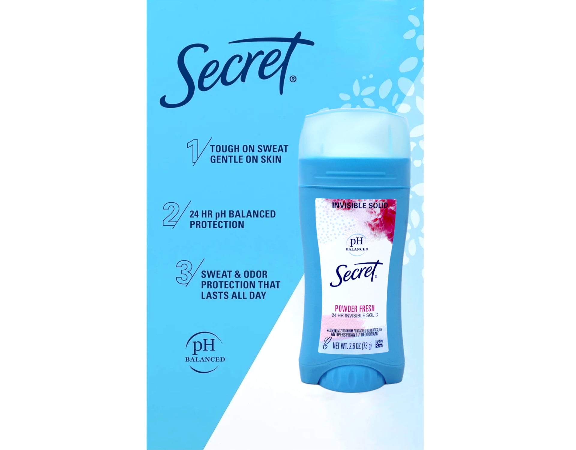 Secret Invisible Solid Antipersperant Deodorant, Powder Fresh, 2.6 Oz, 5 Ct