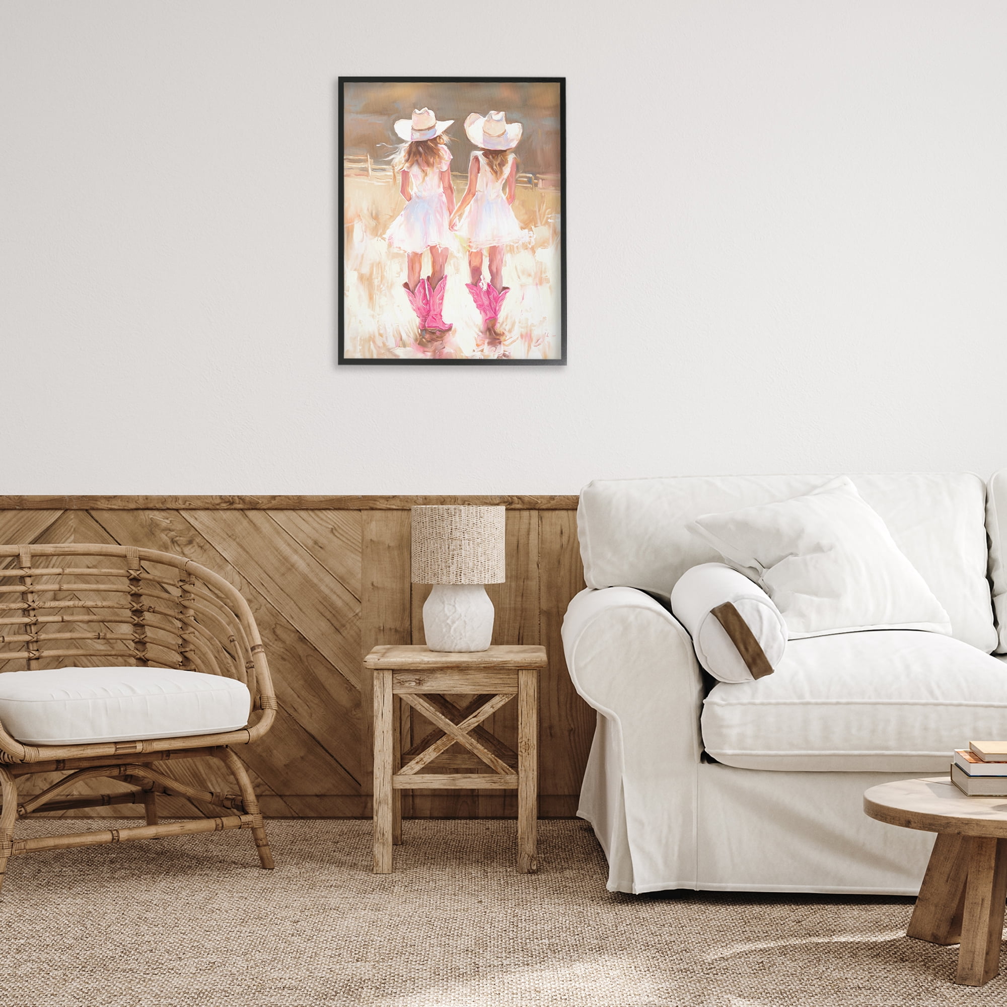 Stupell Industries Sunlit Cowgirl Sisters Novelty Painting Black Framed Art Print Wall Art, 24 x 30