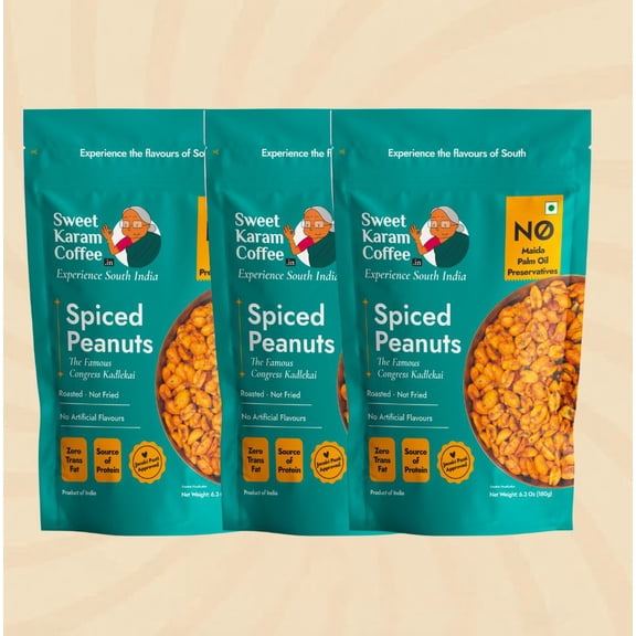 Shastha Foods SKC Crispy Spiced Peanuts / Masala Peanuts  - 180g , Pack of 3
