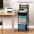thumbnail image 3 of 10-Tier Rolling File Cart - Mesh Paper Organizer with Drawer and Hanging File Folders on Lockable Wheels, Rolling File Cabinet for Office Organization, Storage in Home, Studio, School, Black, 3 of 8
