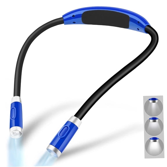 Rechargeable LED Neck Reading Light, Book Lights for Reading in Bed, 3 Brightness Levels, Flexible Soft Silicone Arms Comfortable Wear, Long Lasting. Great for Readers, Craft & Knitting