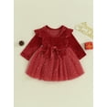 thumbnail image 3 of Liacowi Little Girls Christmas Dress Long Sleeves Letter Print Sequined Mesh Tulle Party Princess Dress Toddler Baby Newborn Fall Christmas A-line Dress 9M-4T, 3 of 9