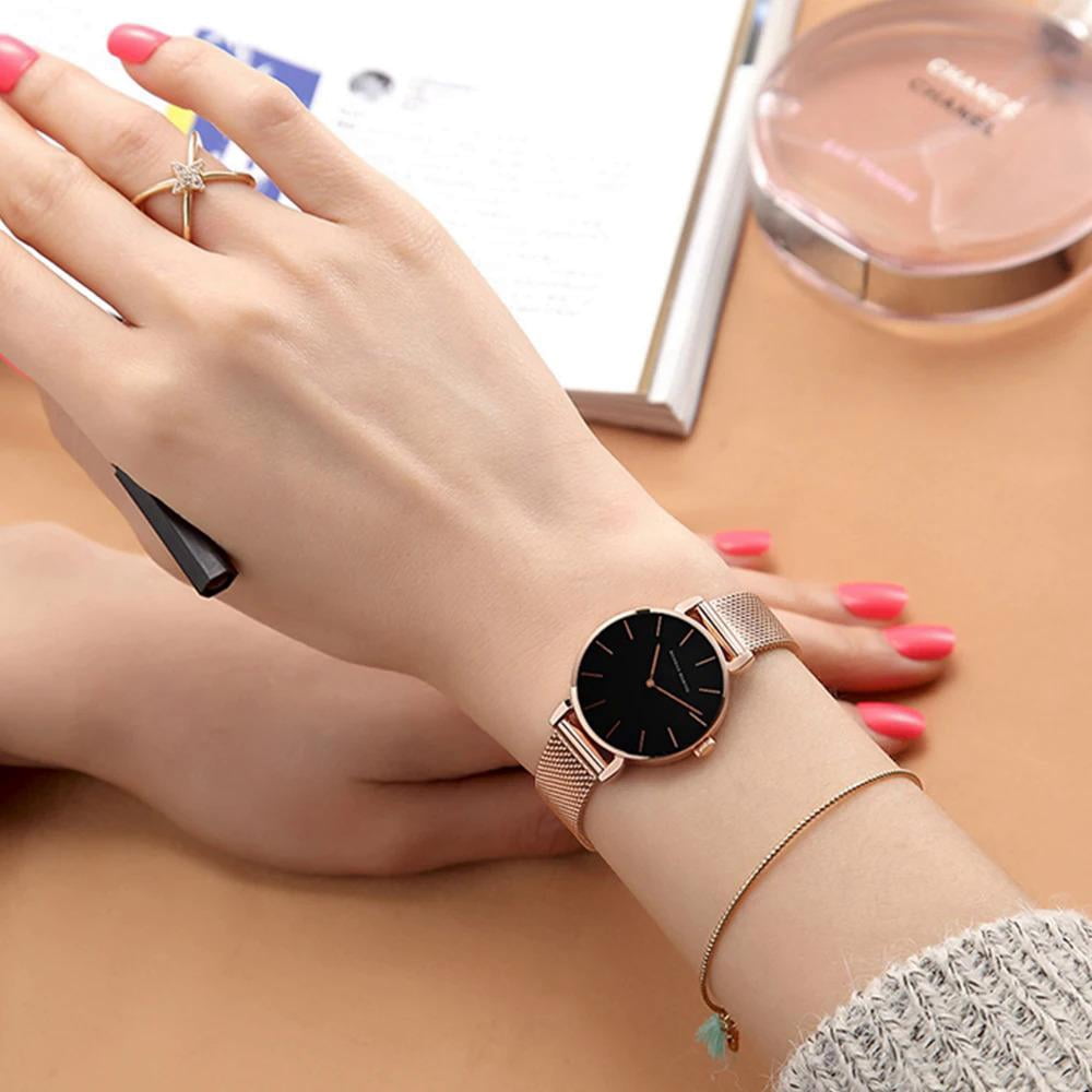 Hannah Martin Classic 36mm  Ladies Clock Japanese Movement Simple Stainless Steel Mesh With Gold Quartz Waterproof Women Watches