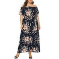 thumbnail image 6 of Lenago Womens Plus Size Summer Dresses 2026 Party Boho Print Maxi Long Dress V-Neck Short Sleeve One Shoulder Dress for Wedding Guest, 6 of 9