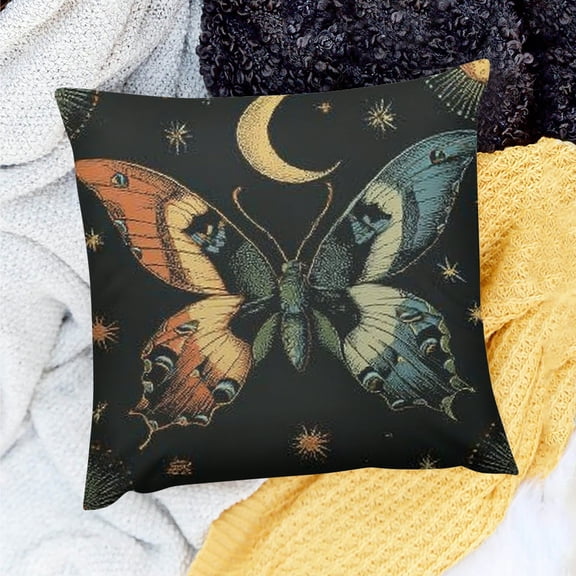 Creowell Boho Butterfly Square Cushion Covers Moon Flowers Throw Pillow Covers Moonlit Garden Pillow Covers for Kids Boys Girls Aesthetic Vintage Pillow Covers 18x18in