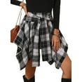 thumbnail image 3 of Mini Skirts for Women High Waisted Asymmetrical Hem Fashion Plaid Skirt Black XL, 3 of 7
