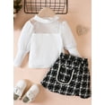 thumbnail image 3 of Wassery Kids Girl 2 Piece Skirt Outfit Toddler Girl Long Sleeve Mesh Patchwork Tops and Elastic Plaid A-Line Skirt Set 6M 12M 18M 24M 3T 4T Baby Girls Fall Clothes, 3 of 9
