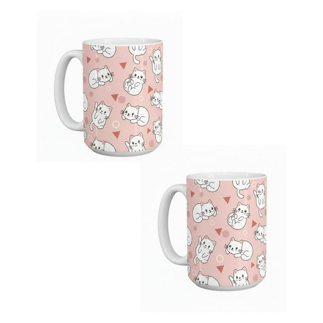 Duo de tazas de cerámica 445 ml diseño cute de gatitos blancos