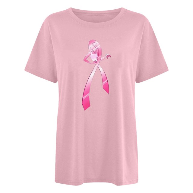 T-Shirt Femme Manches Courtes Imprimé Cancer Décontracté T-Shirt Femmes Rose S