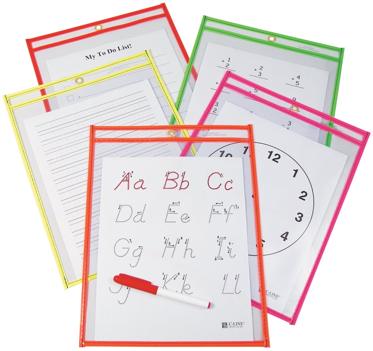 Thornton's Reusable Dry Erase Pockets Pack of 30 9 x 12 Assorted Colors 