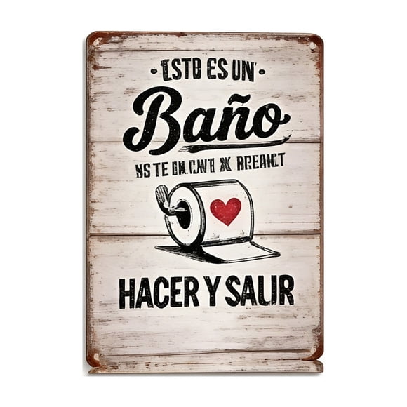 Bathroom Wall Art Decor for Women, Vintage Metal Tin Sign 8 in x 12 in, Rust Finish, Pre-Drilled Holes, Humorous Spanish Phrase, Fade-Resistant Print