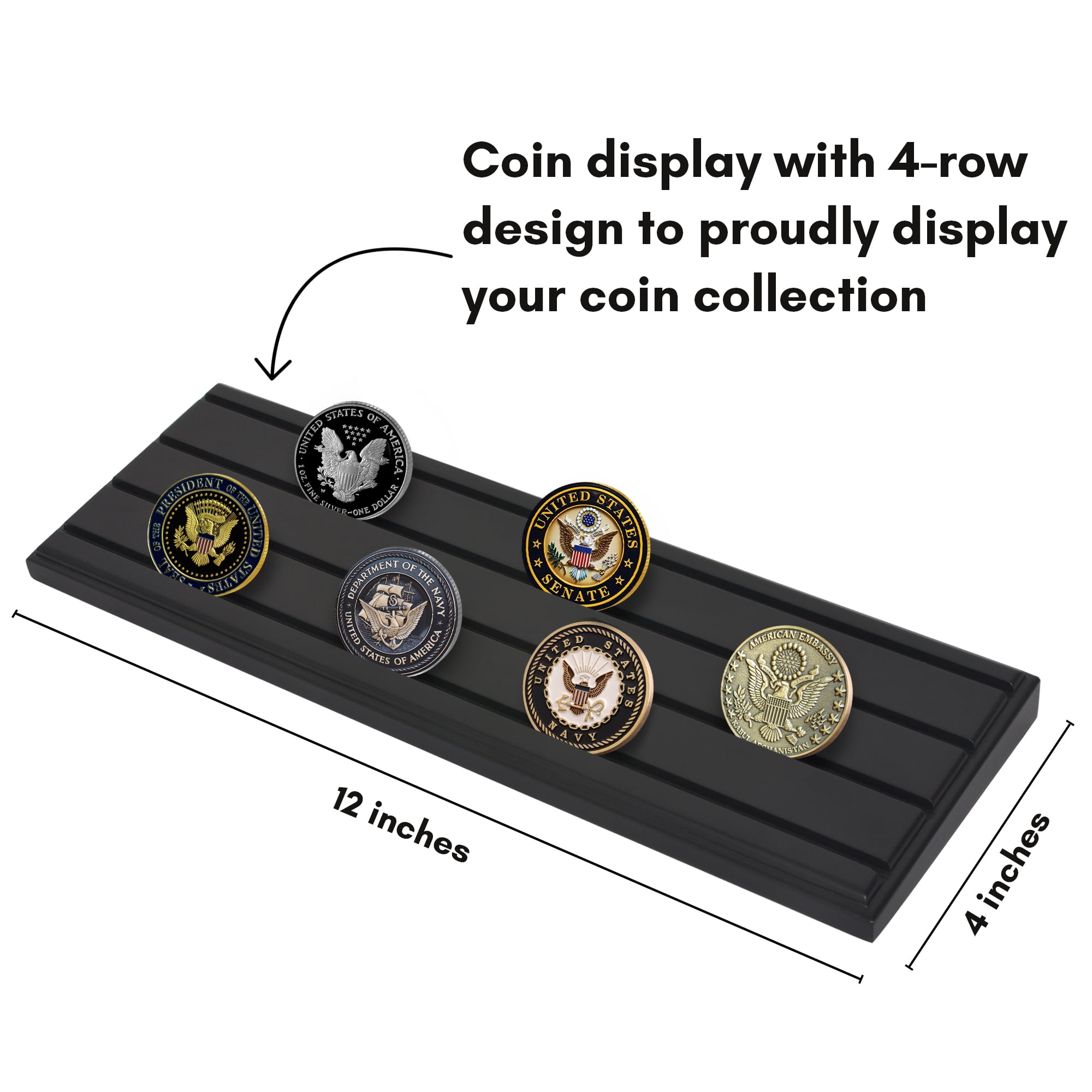 Americanflat 12x4 Picture Frame Challenge Coin Display Rows Military Stand Solid Collectible Holder - Black