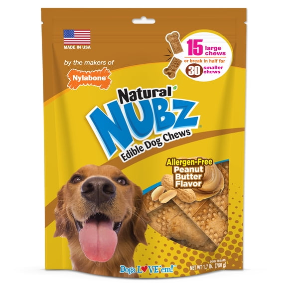 Nylabone Nubz Peanut Butter Dog Chew Treats Large - 30 lbs. (15 Count)