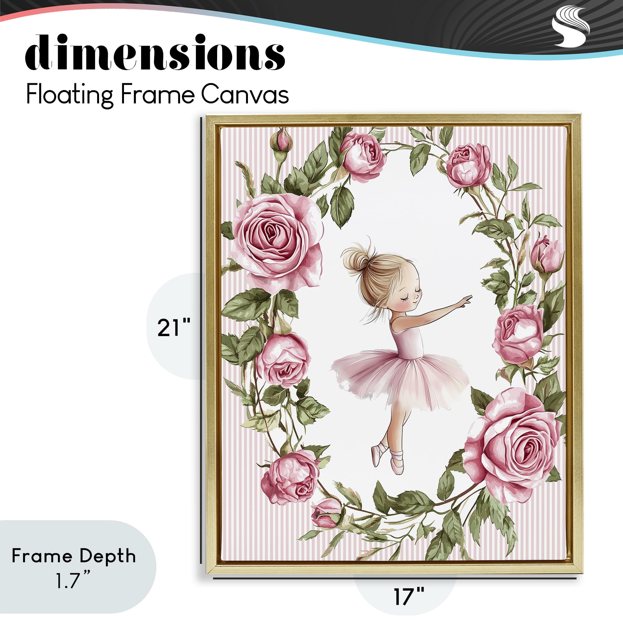 Stupell Industries Little Rose Dance Ballerina Gold Framed Floater Canvas Wall Art, design by Christine Simpson Art